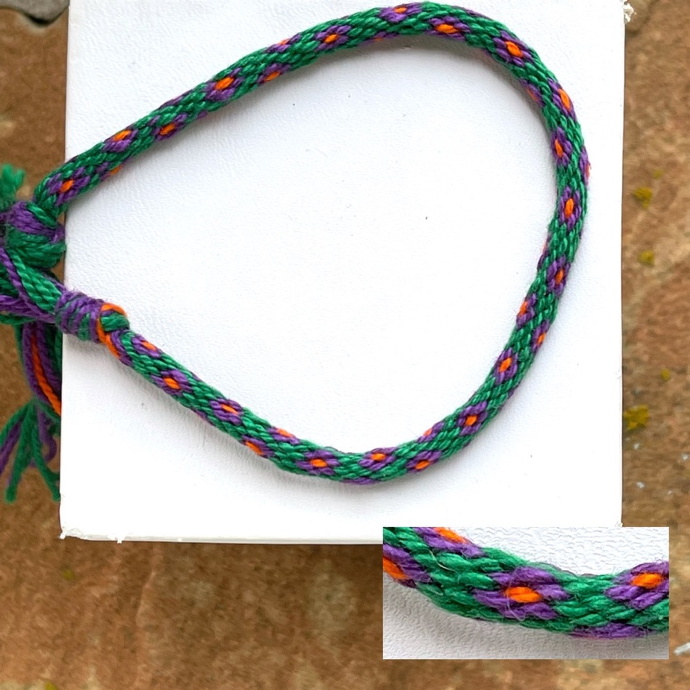 Handmade green/purple floss friendship bracelet